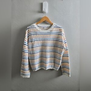Crystal Kobe White Blue and Orange Cotton Knit Sweater Size XS